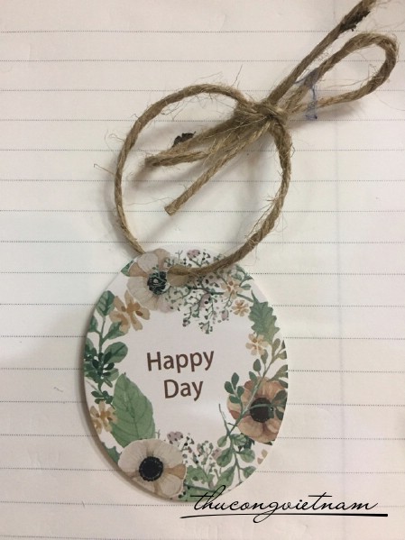 Tag Happy Day hoa xanh 5x6cm 50 cái
