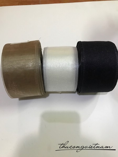 Ruy băng voan lưới 3 màu trắng nâu và đen