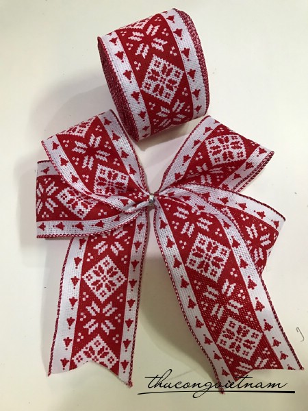 Nơ ruy băng bố trắng-đỏ Noel