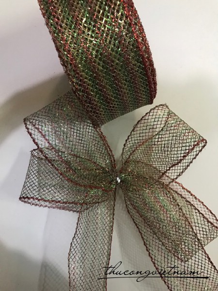 Nơ ruy băng lưới đỏ - xanh lá
