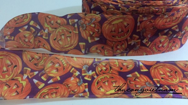 Ruy băng họa tiết tím bí đỏ Halloween