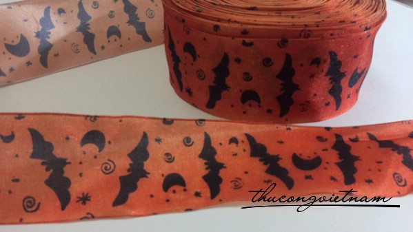 Ruy băng họa tiết cam dơi Halloween 6cm