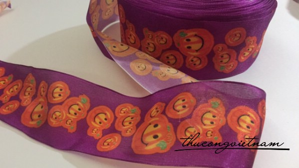 Ruy băng họa tiết tím bí đỏ Halloween 6cm