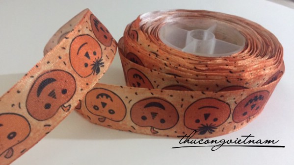 Ruy băng họa tiết cam bí đỏ Halloween 3cm
