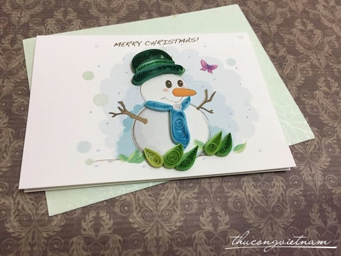 Thiệp giáng sinh quilling người tuyết