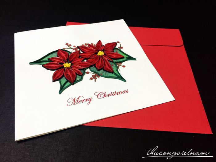 Thiệp giáng sinh quilling hoa đỏ