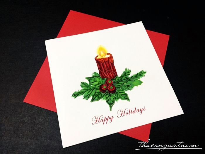 Thiệp giáng sinh quilling ngọn nến đỏ
