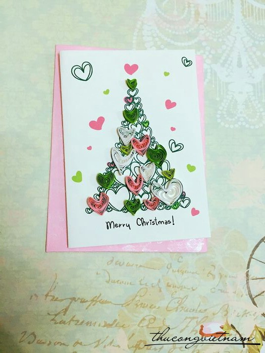 Thiệp giáng sinh quilling cây thông mẫu 1