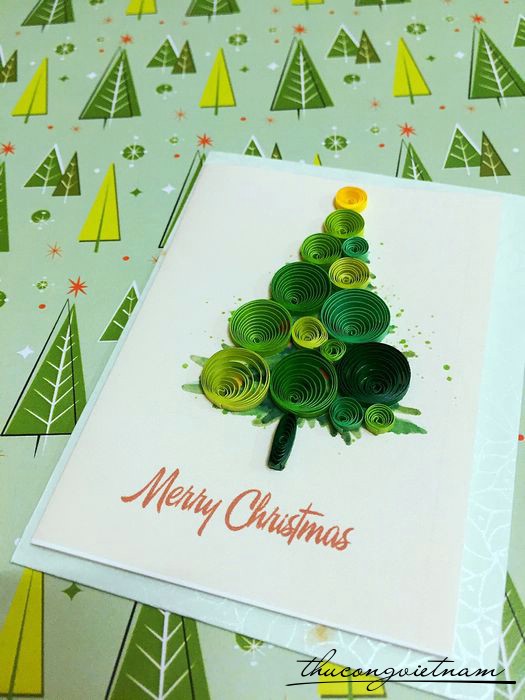 Thiệp giáng sinh quilling cây thông mẫu 2