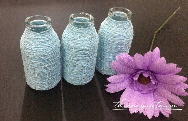 Lọ thủy tinh 11cm quấn dây giấy màu xanh dương