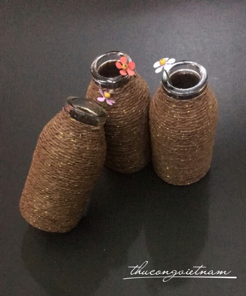 Lọ thủy tinh 11cm quấn dây giấy màu nâu