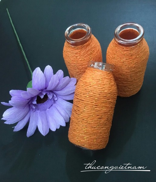 Lọ thủy tinh 11cm quấn dây giấy màu cam