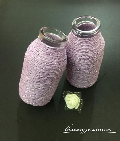 Lọ thủy tinh 11cm quấn dây giấy màu tím