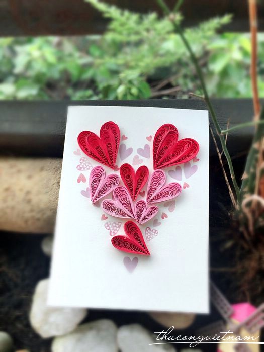 Thiệp tình yêu quilling 7x9cm tim mẫu 1