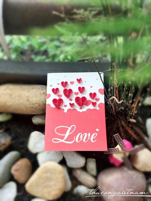 Thiệp tình yêu quilling 7x9cm tim mẫu 4