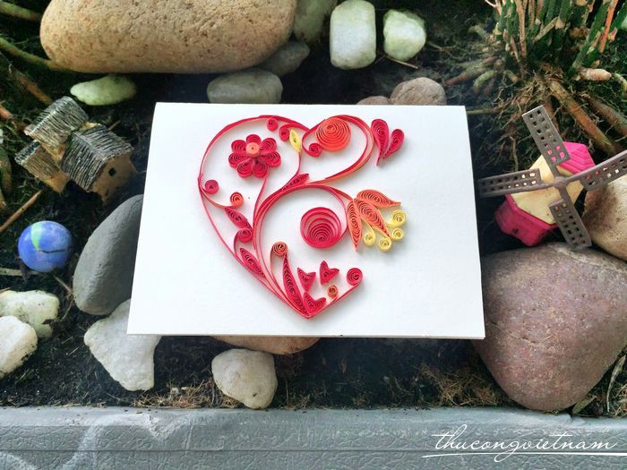 Thiệp tình yêu quilling 7x9cm tim mẫu 5