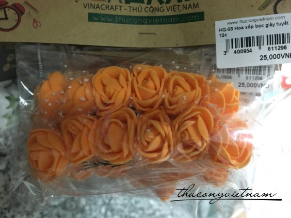 Hoa xốp bọc giấy tuyết màu cam