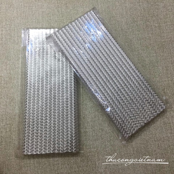 Ống hút giấy gợn sóng trắng - bạc nhũ
