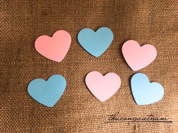Tim giấy 5cm mix hồng-xanh da trời