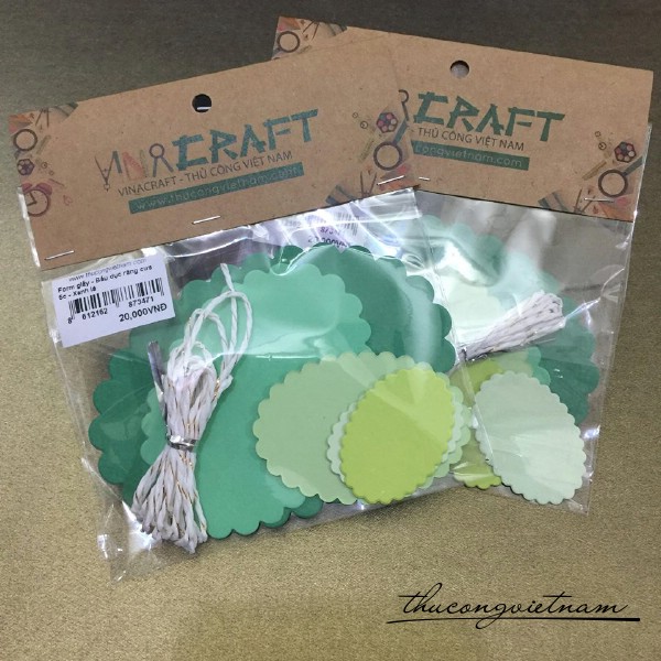 Bộ tag giấy oval răng cưa màu xanh lá