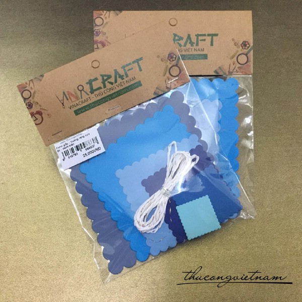 Bộ tag giấy vuông răng cưa màu xanh dương