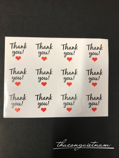 Sticker Thank You trắng tim đỏ