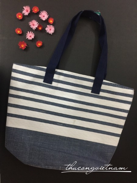 Túi tote xanh sọc trắng 47x37cm