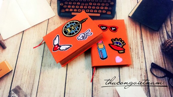 Sổ bọc vải patch ủi 13.5x18cm màu cam