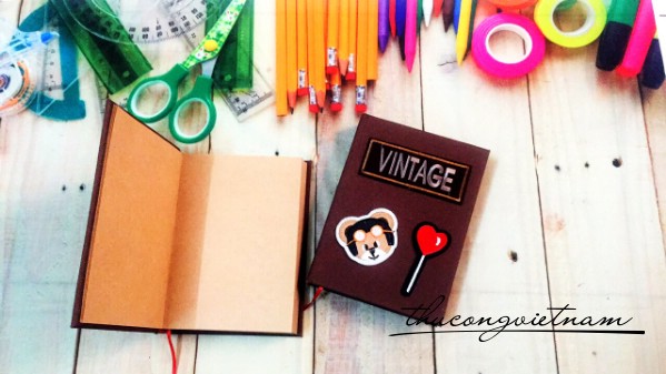 Sổ bọc vải patch ủi 13.5x18cm màu nâu