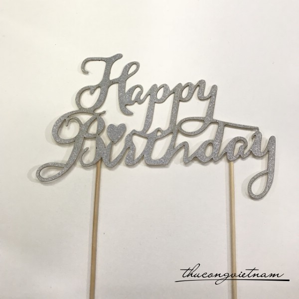 Cây ghim chữ kim tuyến Happy birthday bạc